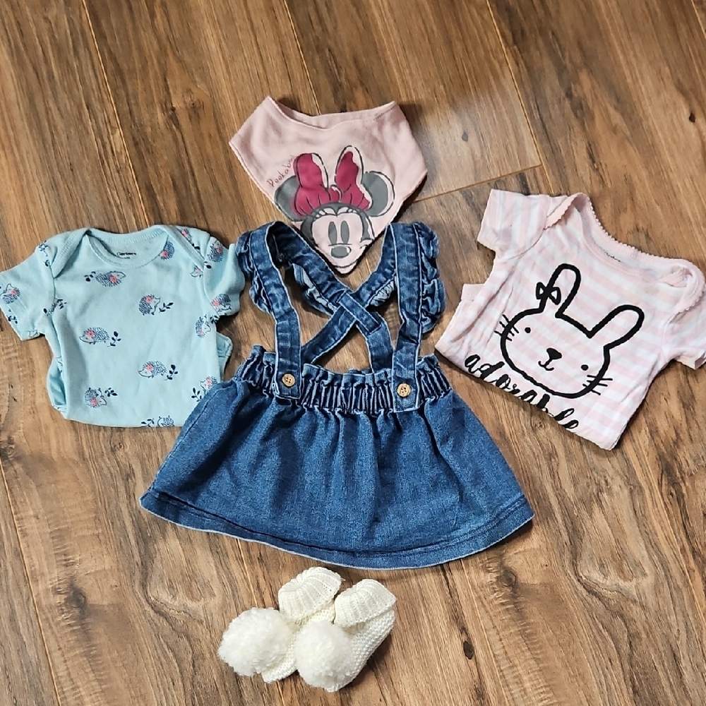 Gerber & Carters Kids Matching Set Multicolored Denim Overall Dress 0-3 Mths
